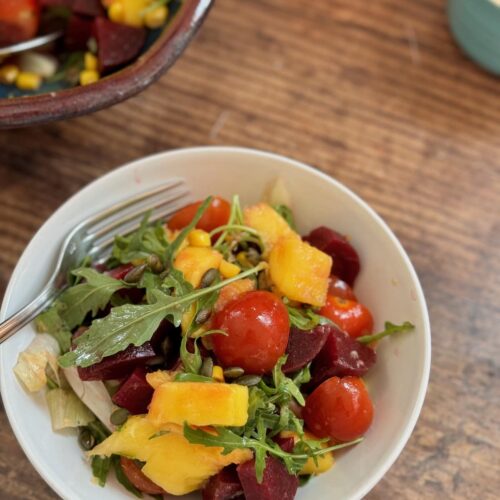 mango and beetroot salad served in a bowl